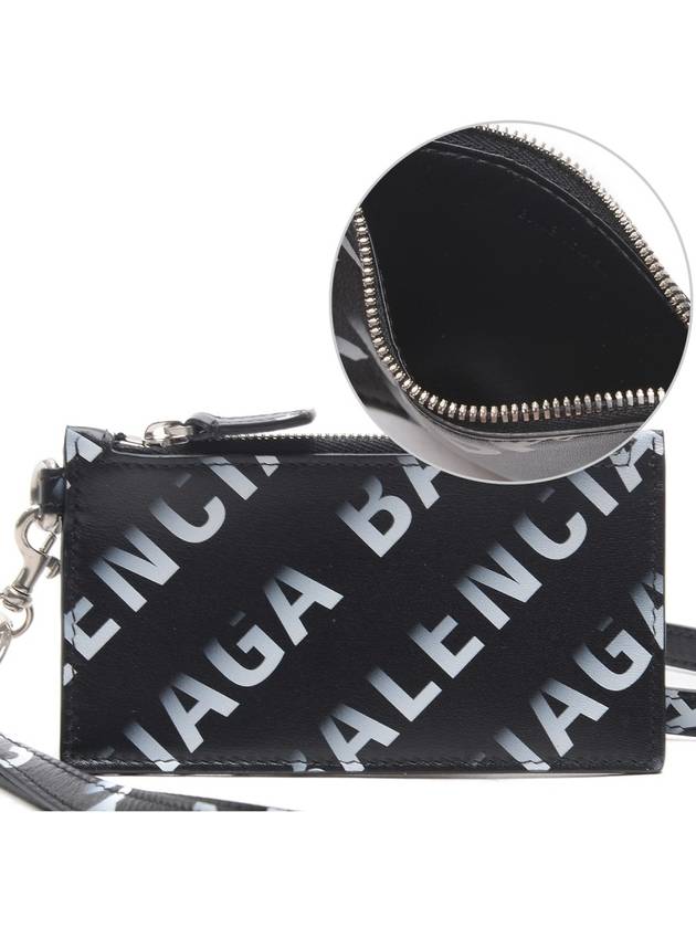 Luxury Balenciaga Trending 2025 Logo All Over Print Cash Keyring Card Case Black