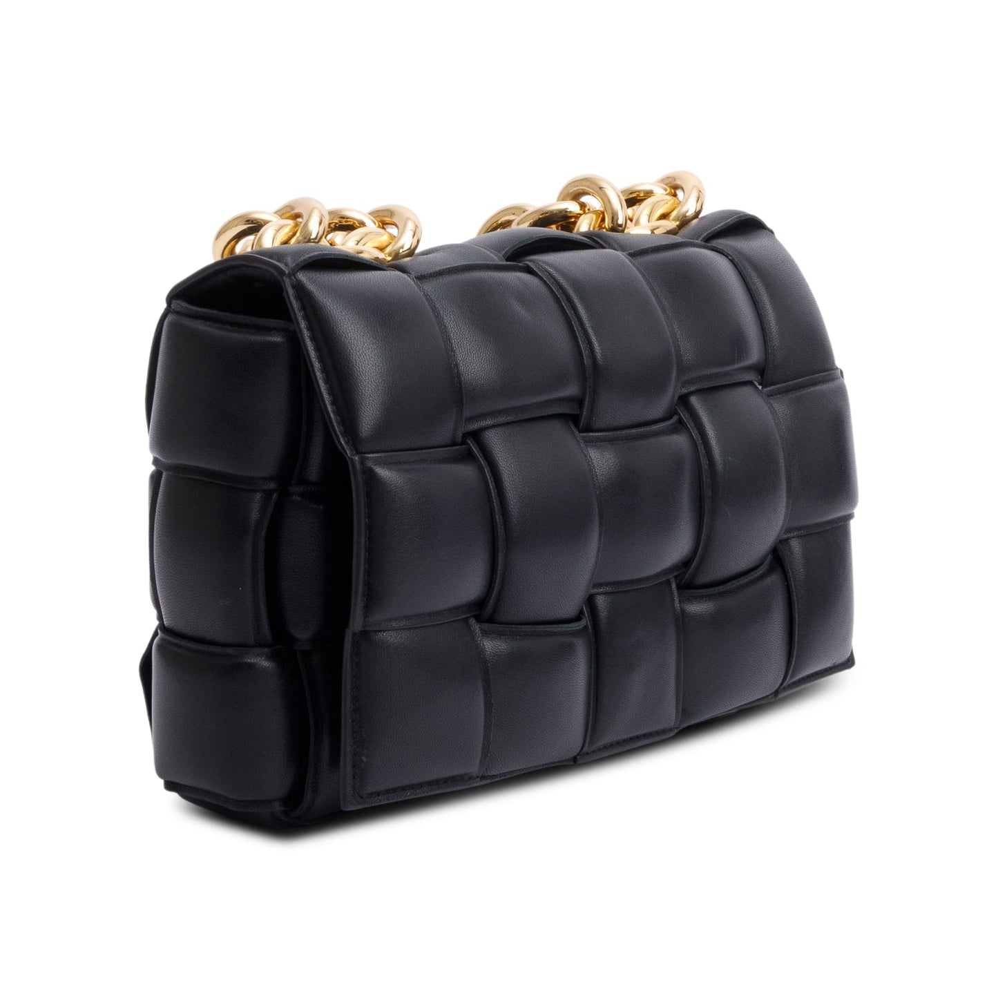Bottega Veneta Black Intreccio Nappa Padded Leather Maxi Chain Cassette Bag