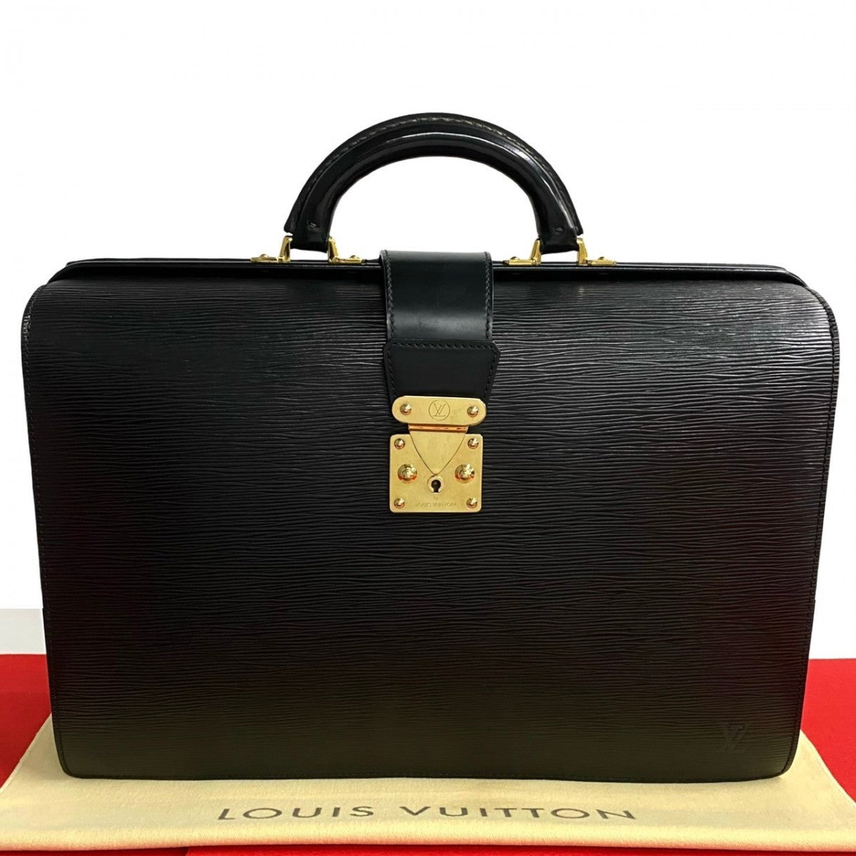LOUIS VUITTON Business bag leather black Epi Cerviet Fermoire mens