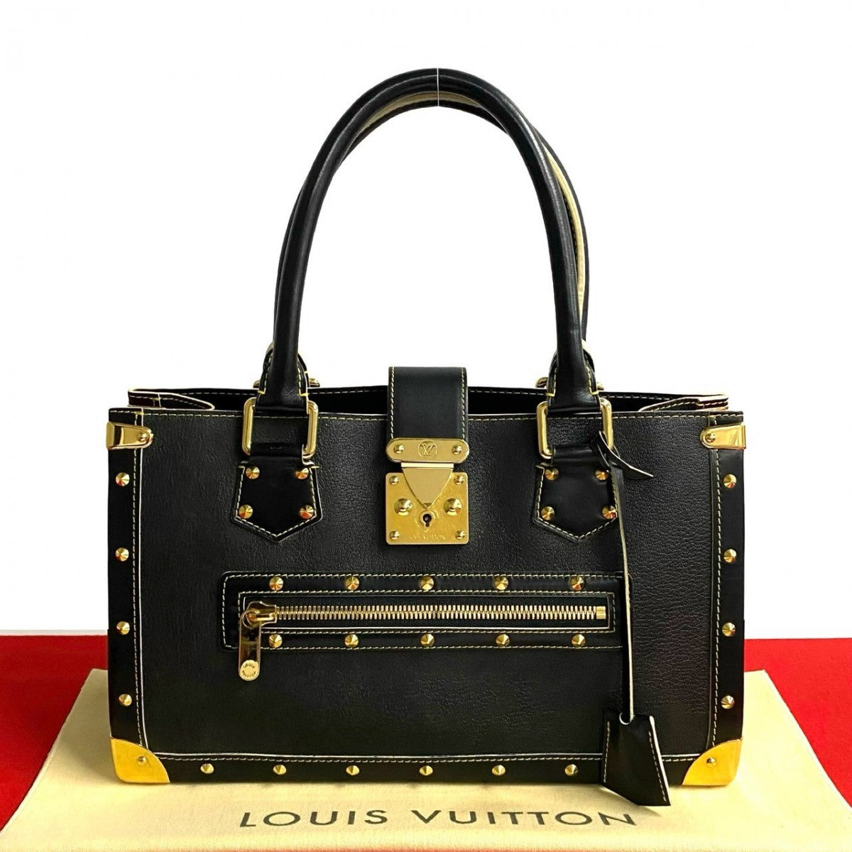 LOUIS VUITTON Handbag leather black logo Metal Shari Fabello Women