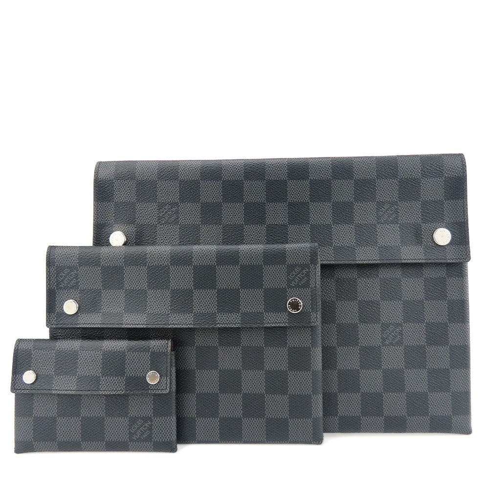LOUIS VUITTON business bag N60255 Damier Grafitte black Alpha Triple Pouch unisex(Unisex)