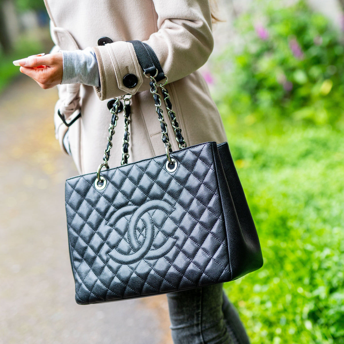 Chanel Black Caviar Grand Shopper Tote Silver Hardware