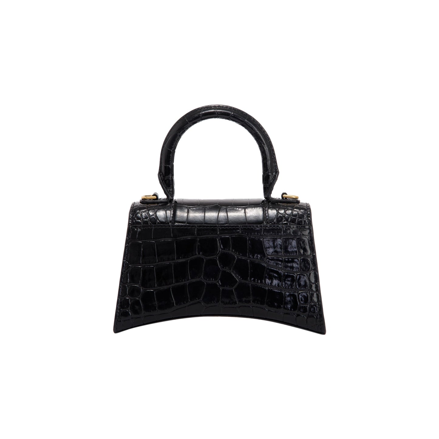 Balenciaga Black Croc-Embossed Hourglass XS Top Handle Bag