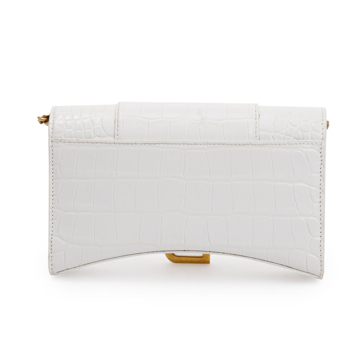 Balenciaga White Croc Embossed Hourglass Wallet on Chain