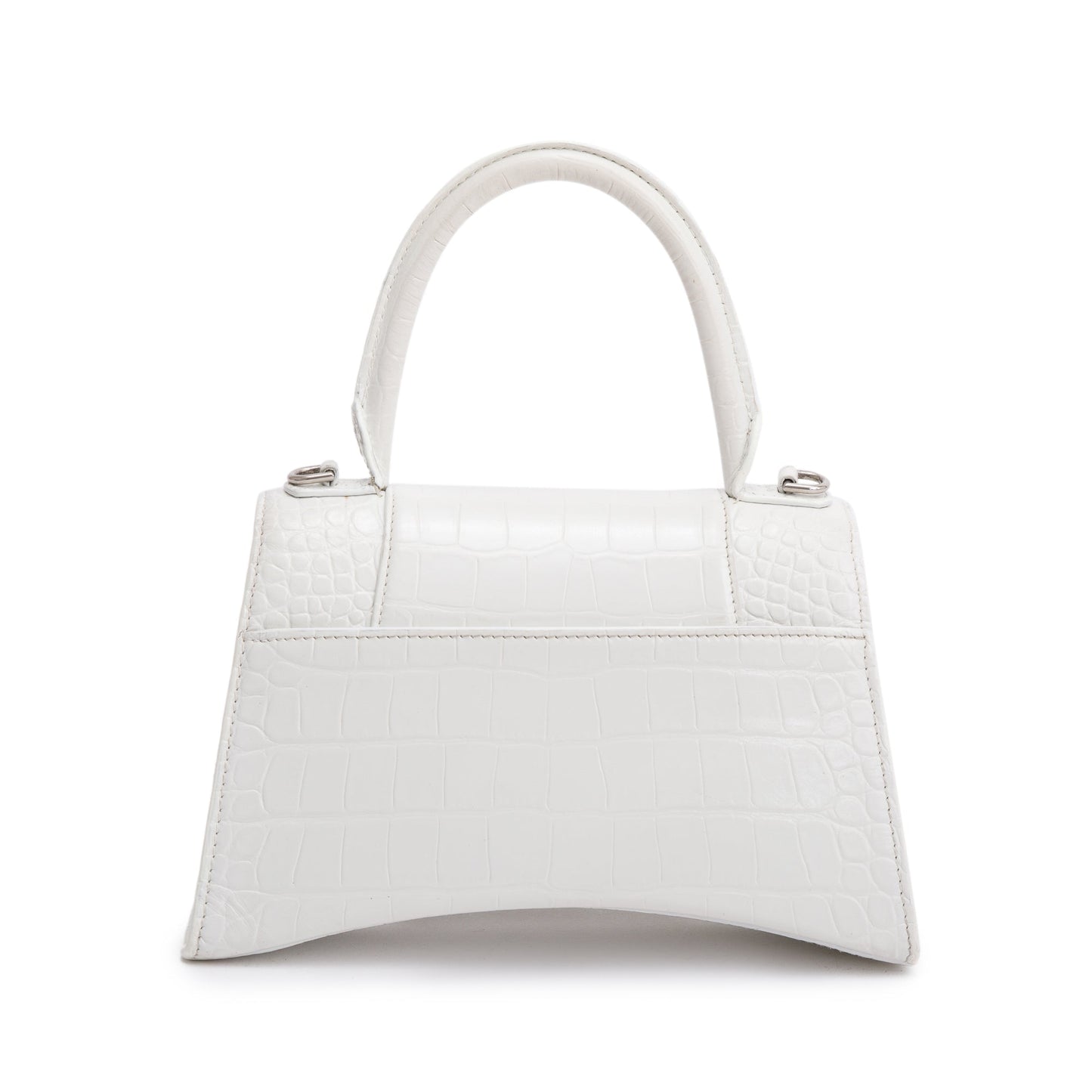 Balenciaga White Croc Embossed Leather Small Hourglass Top Handle Bag