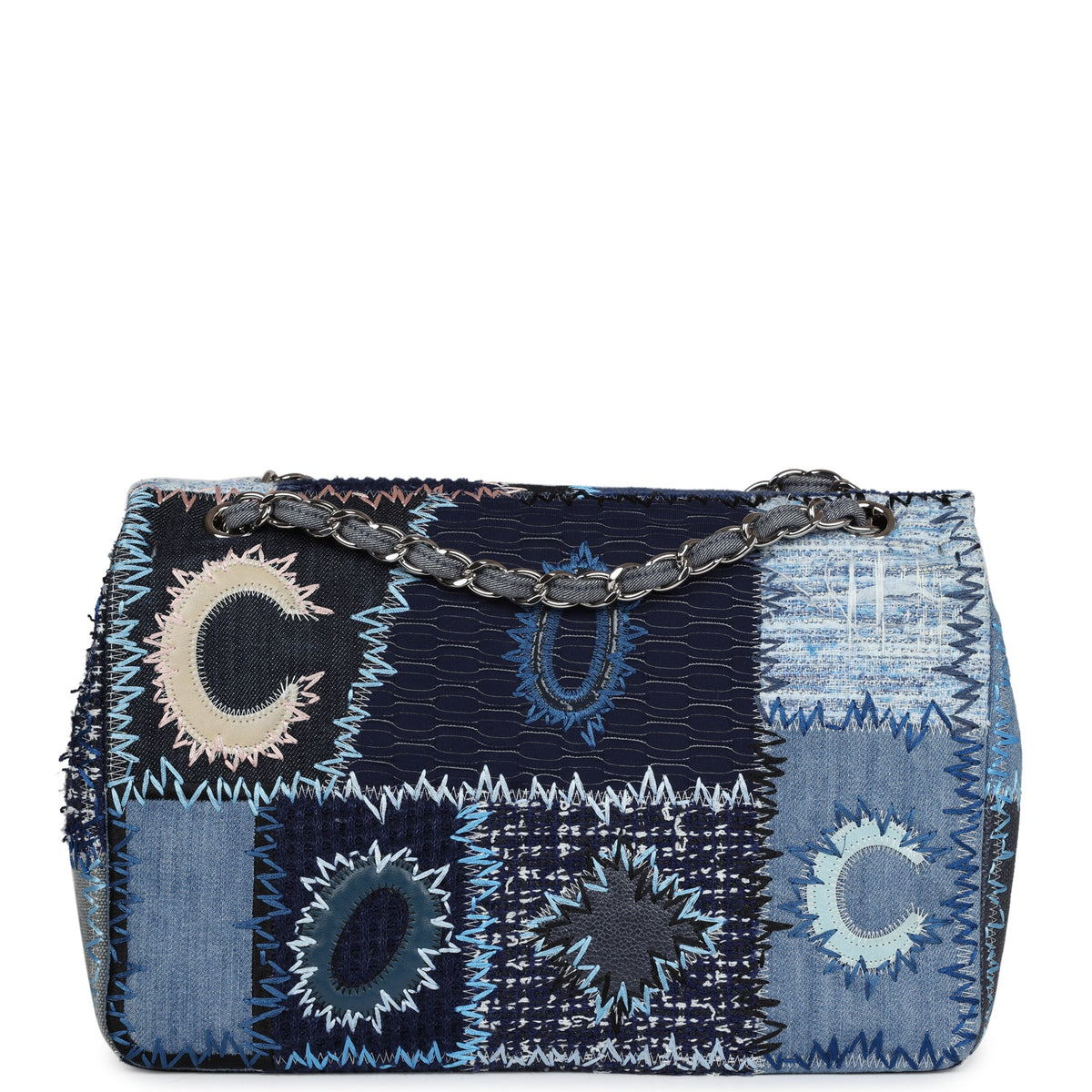 Chanel Jumbo Flap Bag Blue Patchwork Silver Hardware