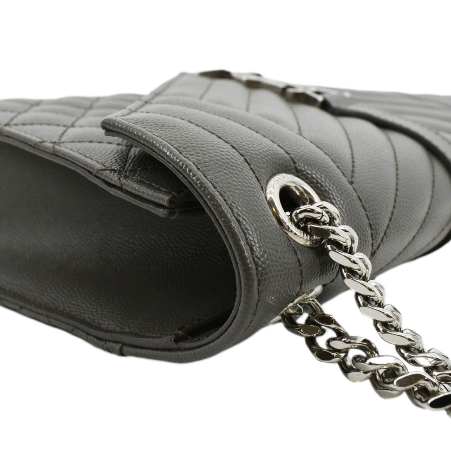 SAINT LAURENT Envelope Chain Medium Mix Matelassé Leather Crossbody Bag Grey