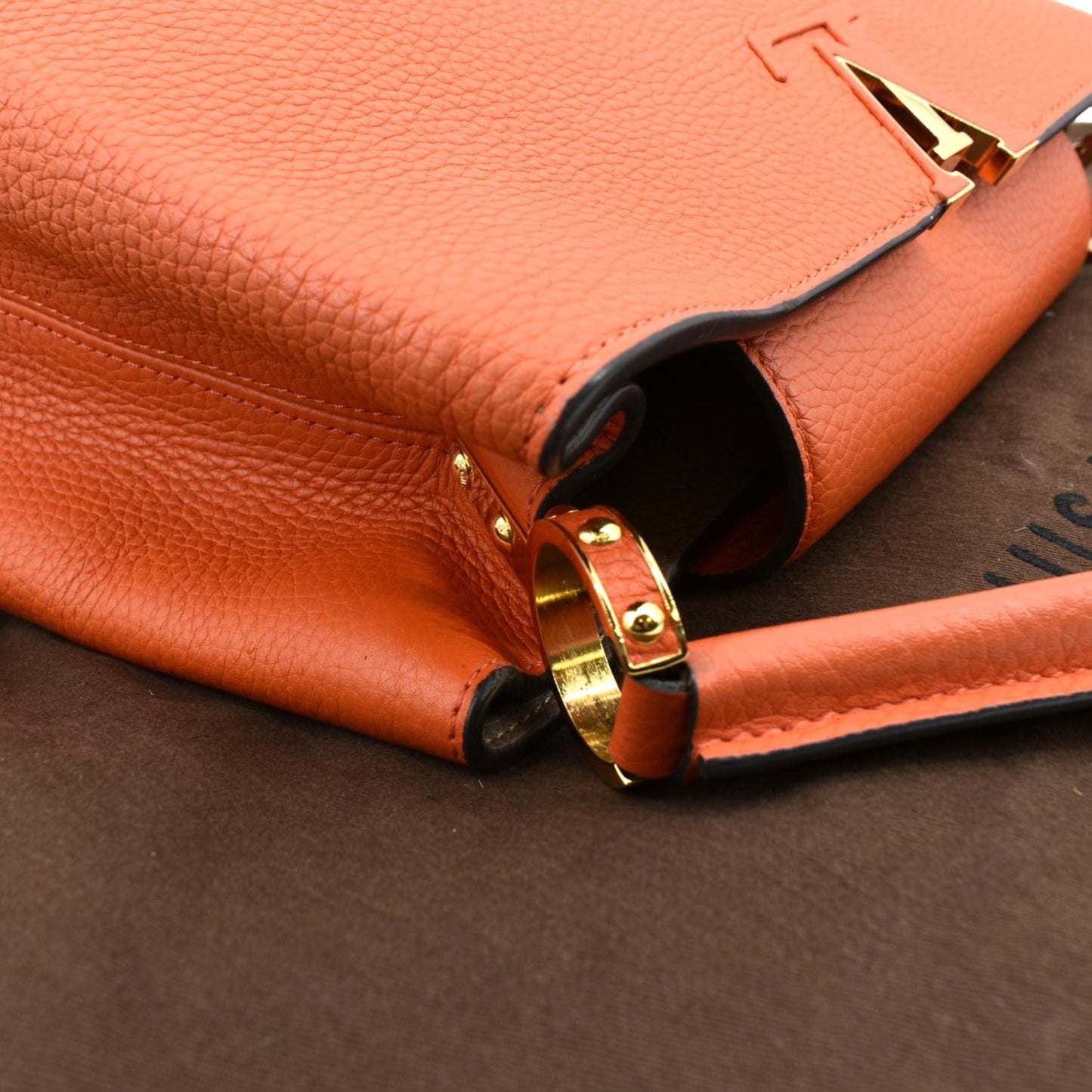 LOUIS VUITTON Capucines MM Taurillon Leather Satchel Bag Orange