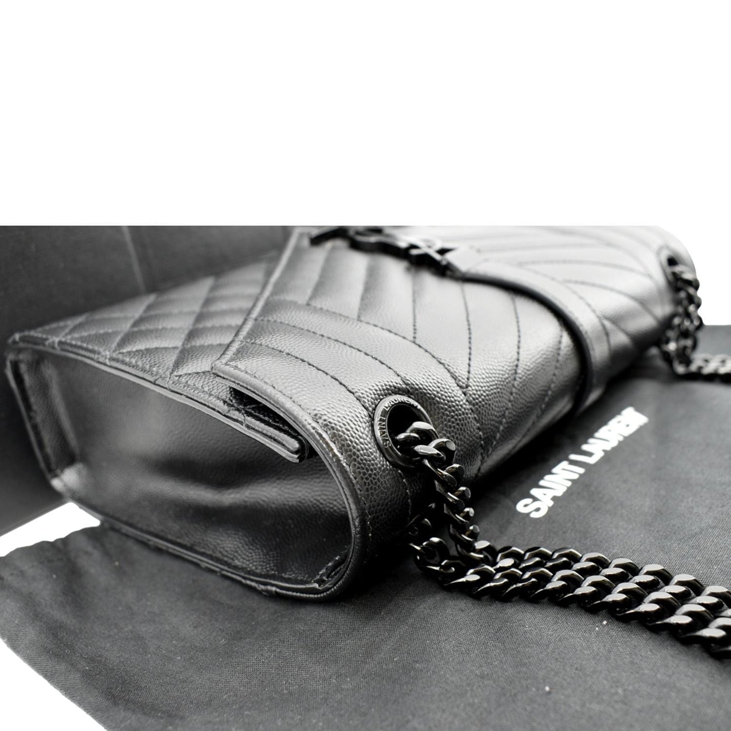 SAINT LAURENT Small Envelope Matelassé Leather Shoulder Bag Black