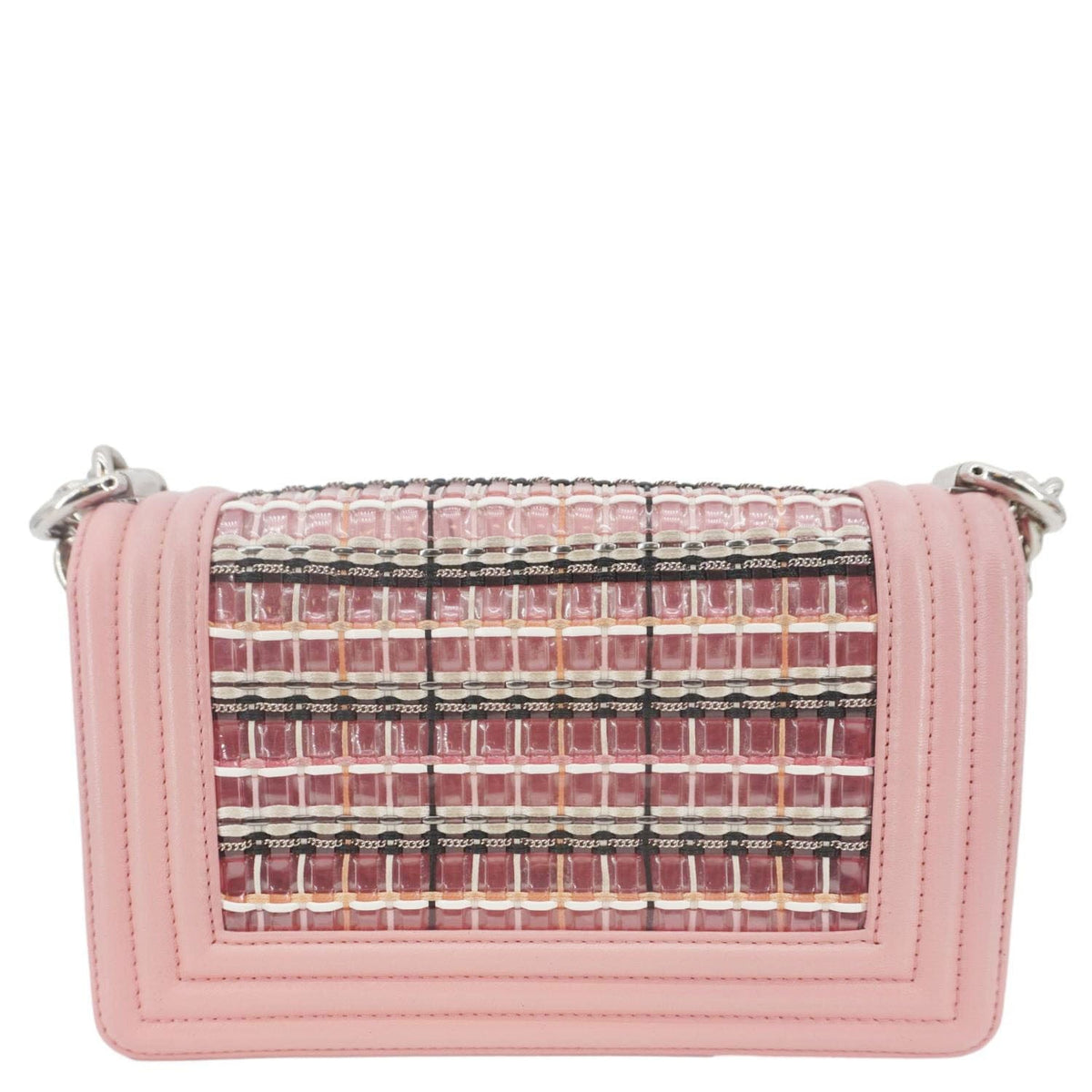 Chanel Boy Flap Small Woven Leather Shoulder Bag Pink