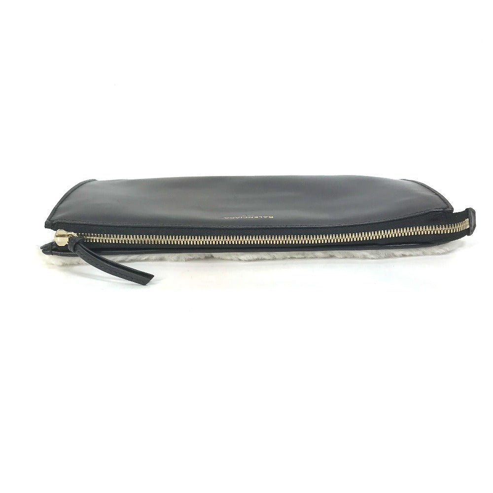 BALENCIAGA Clutch bag 347238 Leather, Mouton Black White logo Women