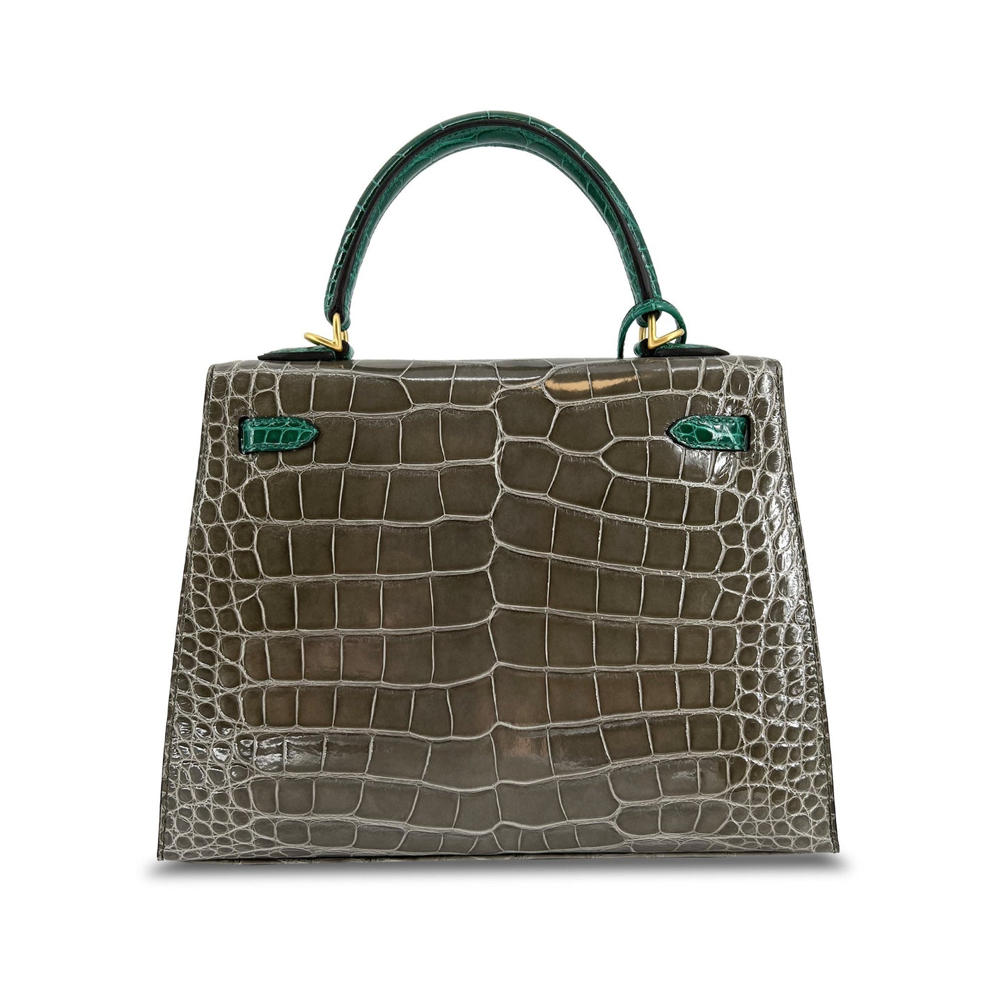 Luxury Hermes Kelly designer bag Tourterelle Emerald Vert Lisse K25 GHW