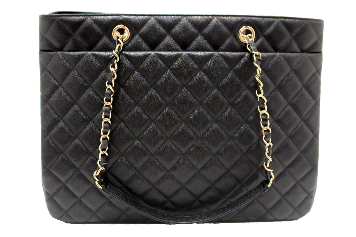 Chanel Black Quilted Caviar Leather Large Shopping Tote Bag