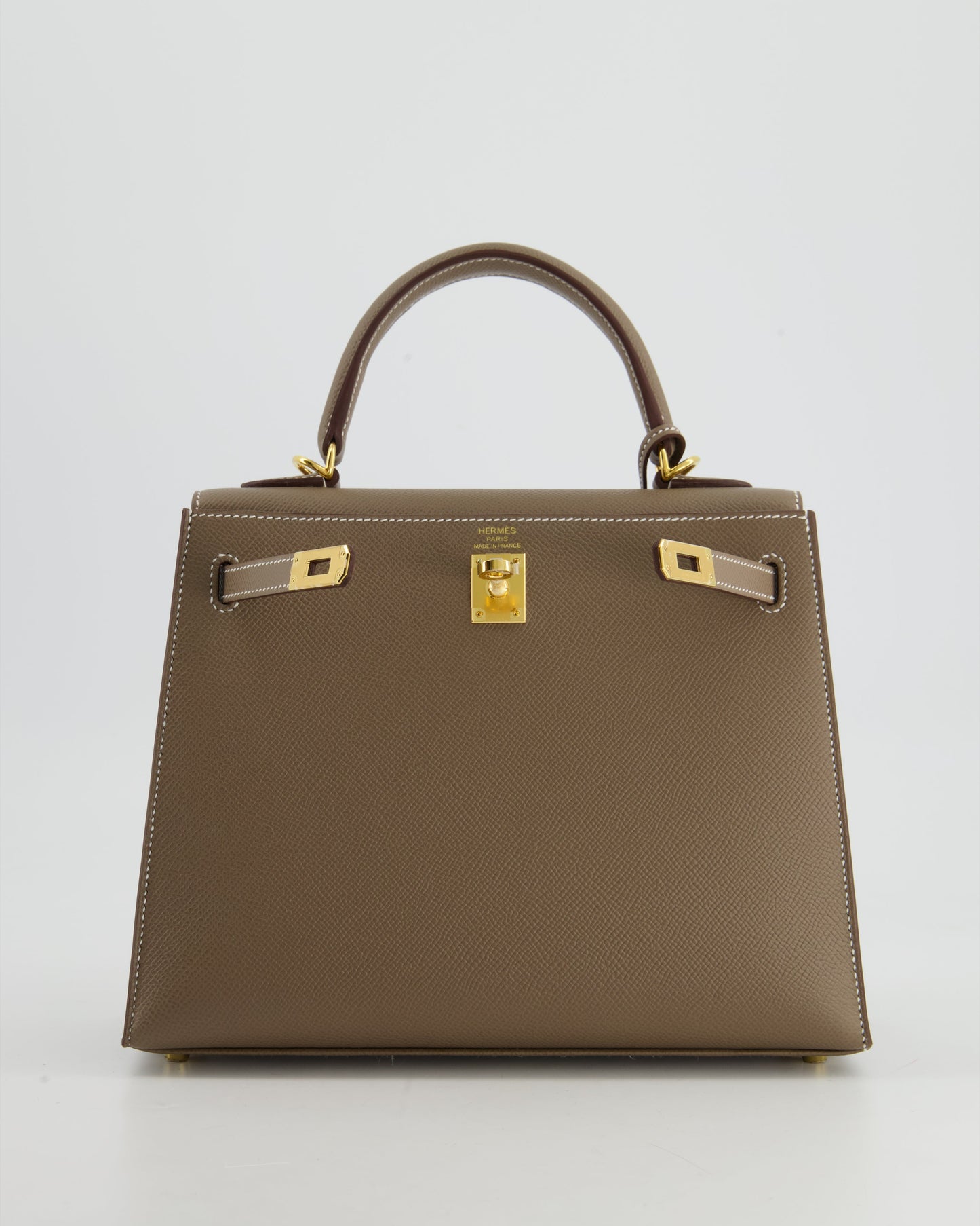 Hermes Kelly 25 Sellier Bag in Etoupe Epsom Leather and Gold Hardware