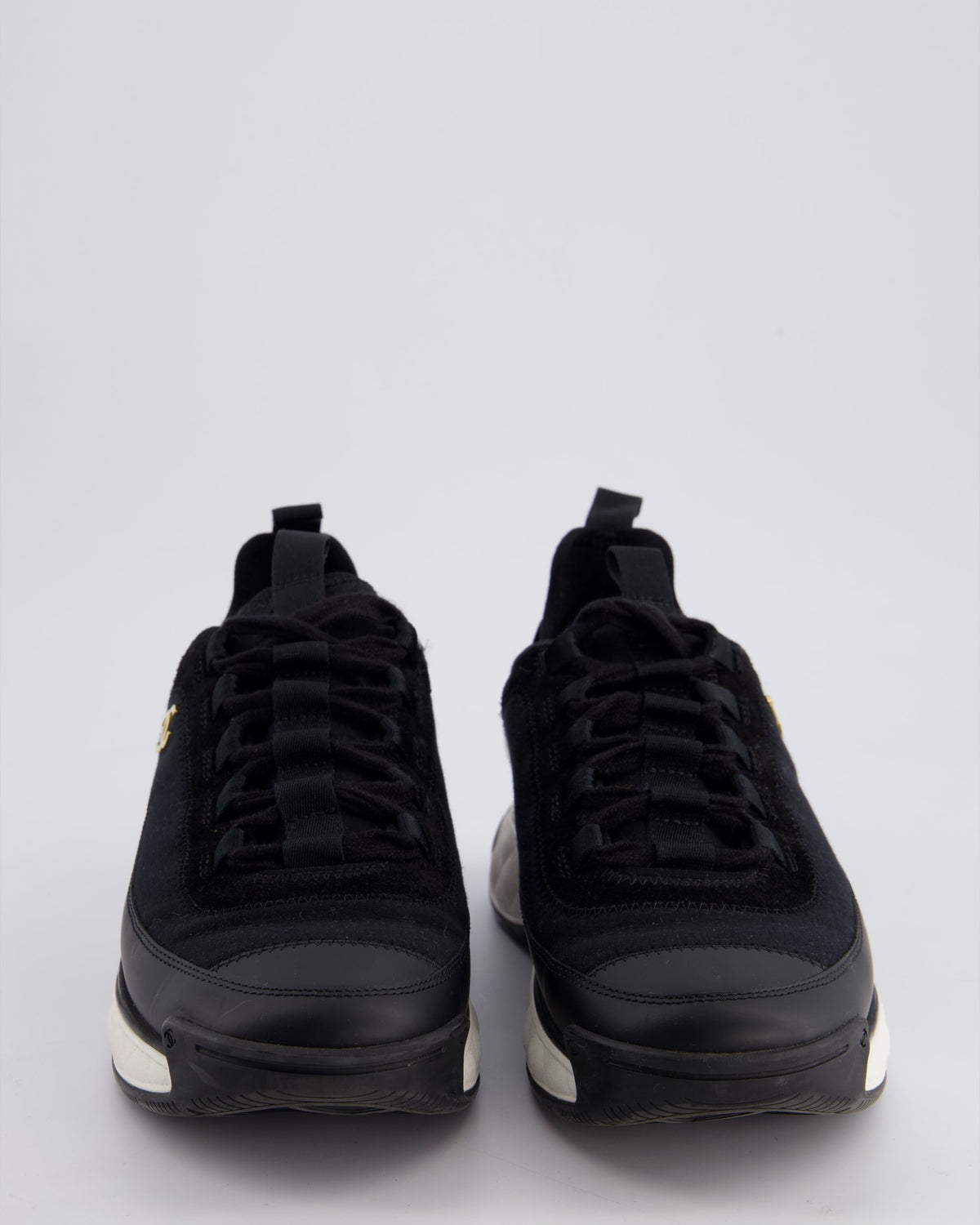 Chanel Black Fabric and Leather Trainers with White Soles and Gold CC Logo Size EU 38.5 Handbag