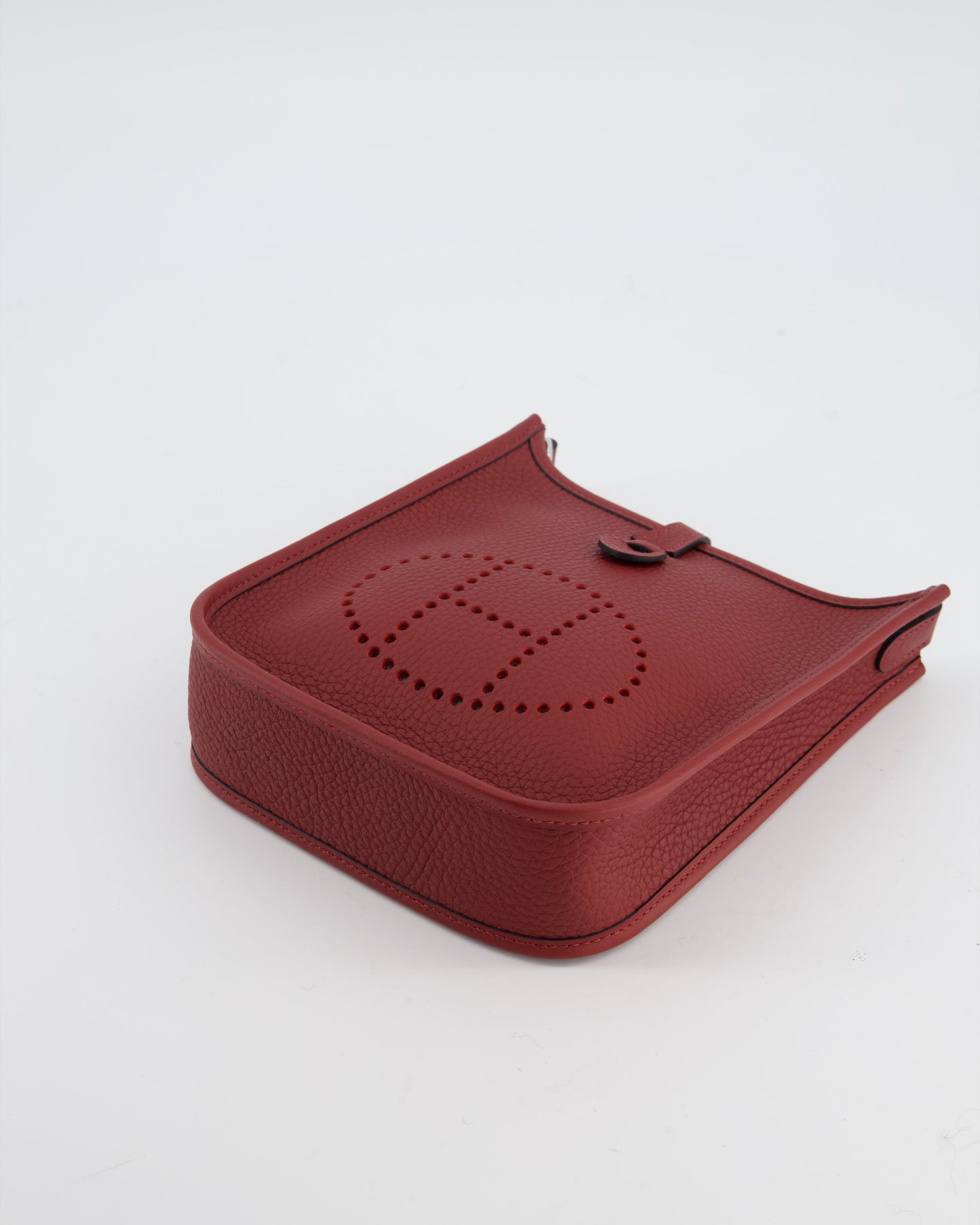 Hermes Mini Evelyne Bag in Rouge H in Clemence Leather with Palladium Hardware