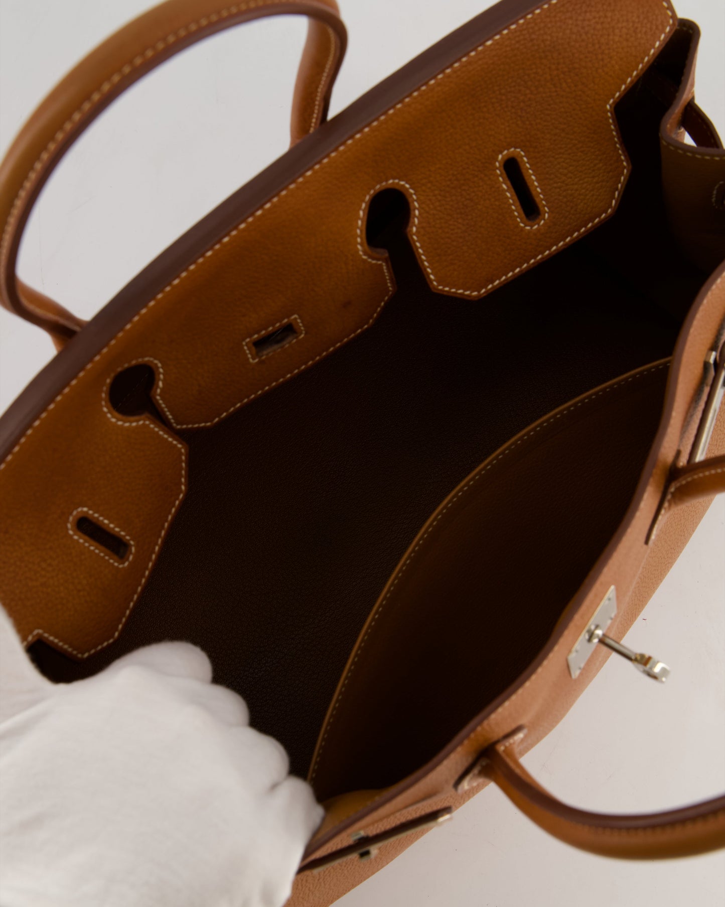 *RARE* Hermes Birkin 35 Retourne Bag in Fauve Barenia Faubourg Leather with Palladium Hardware