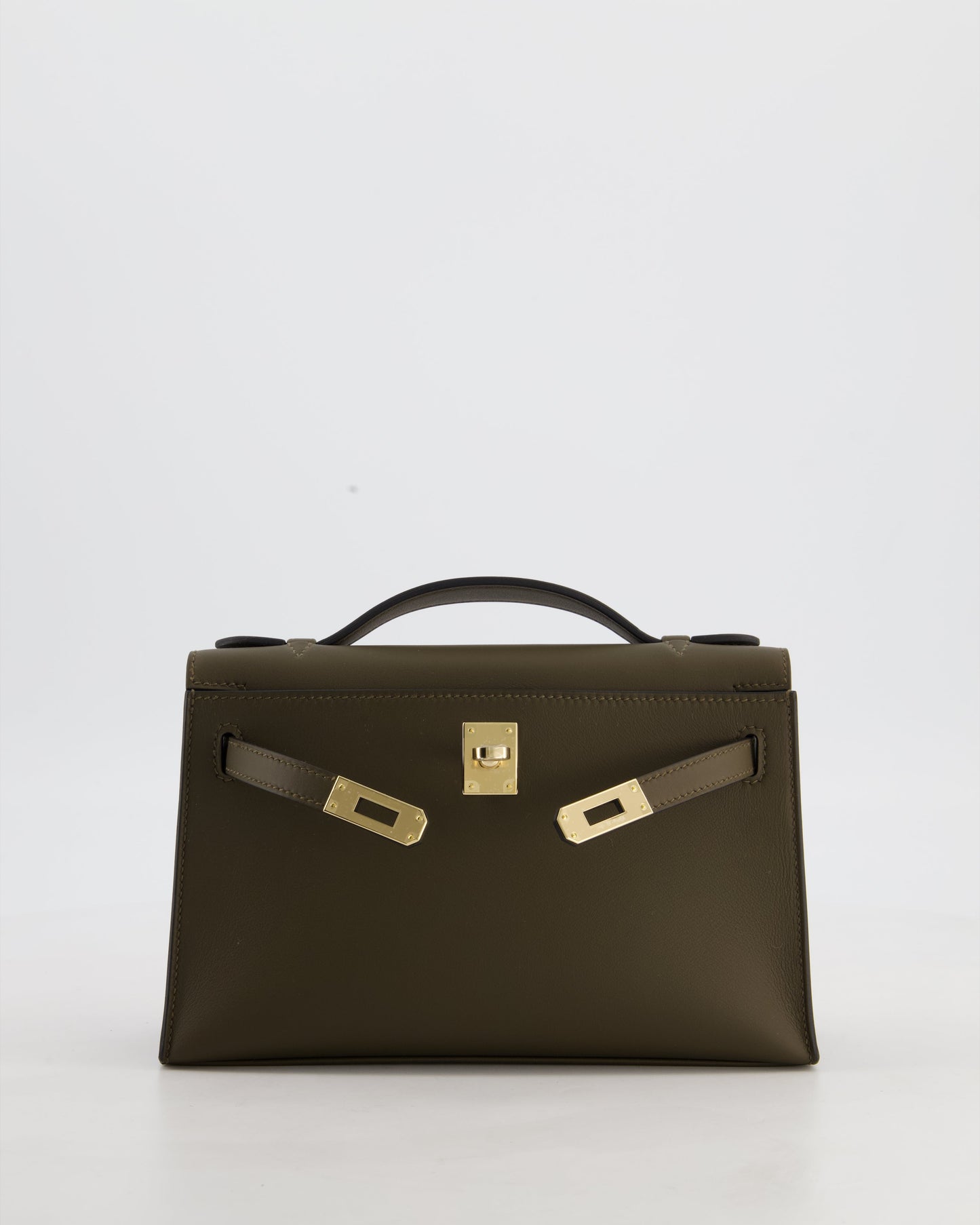 *NEW COLOUR* Hermes Mini Kelly Pochette Bag in Vert Loden Swift Leather and Permabrass Hardware