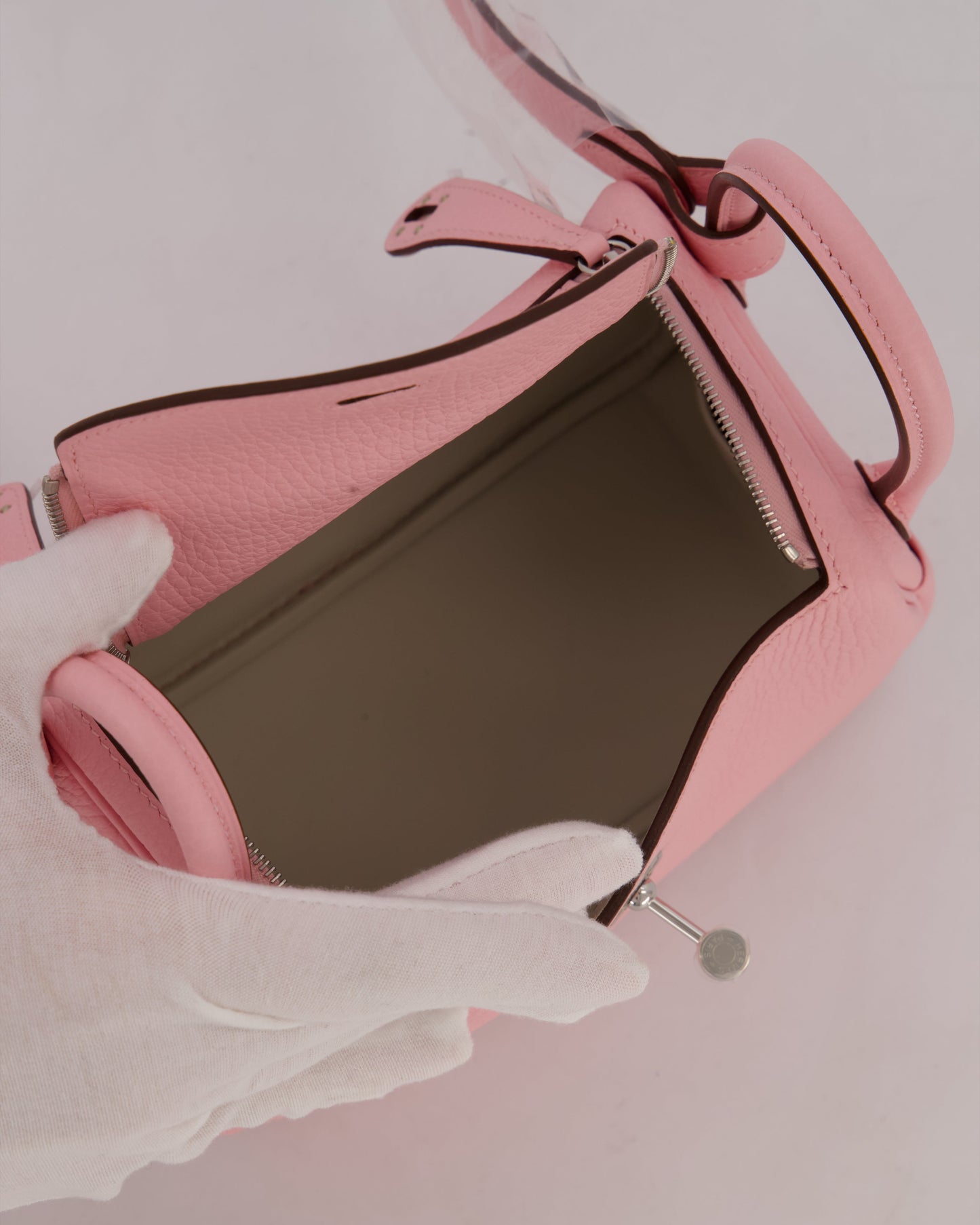 *SUPER HOT* Hermes Mini Lindy II Bag in Rose Sakura Taurillon Clemence Leather with Palladium Hardware