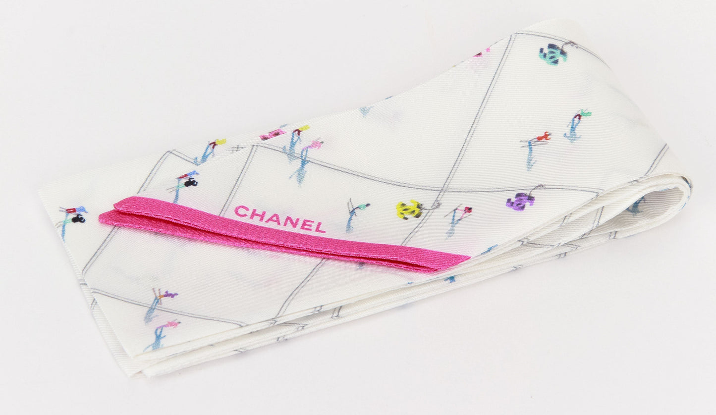 Chanel brand new white pink silk twilly