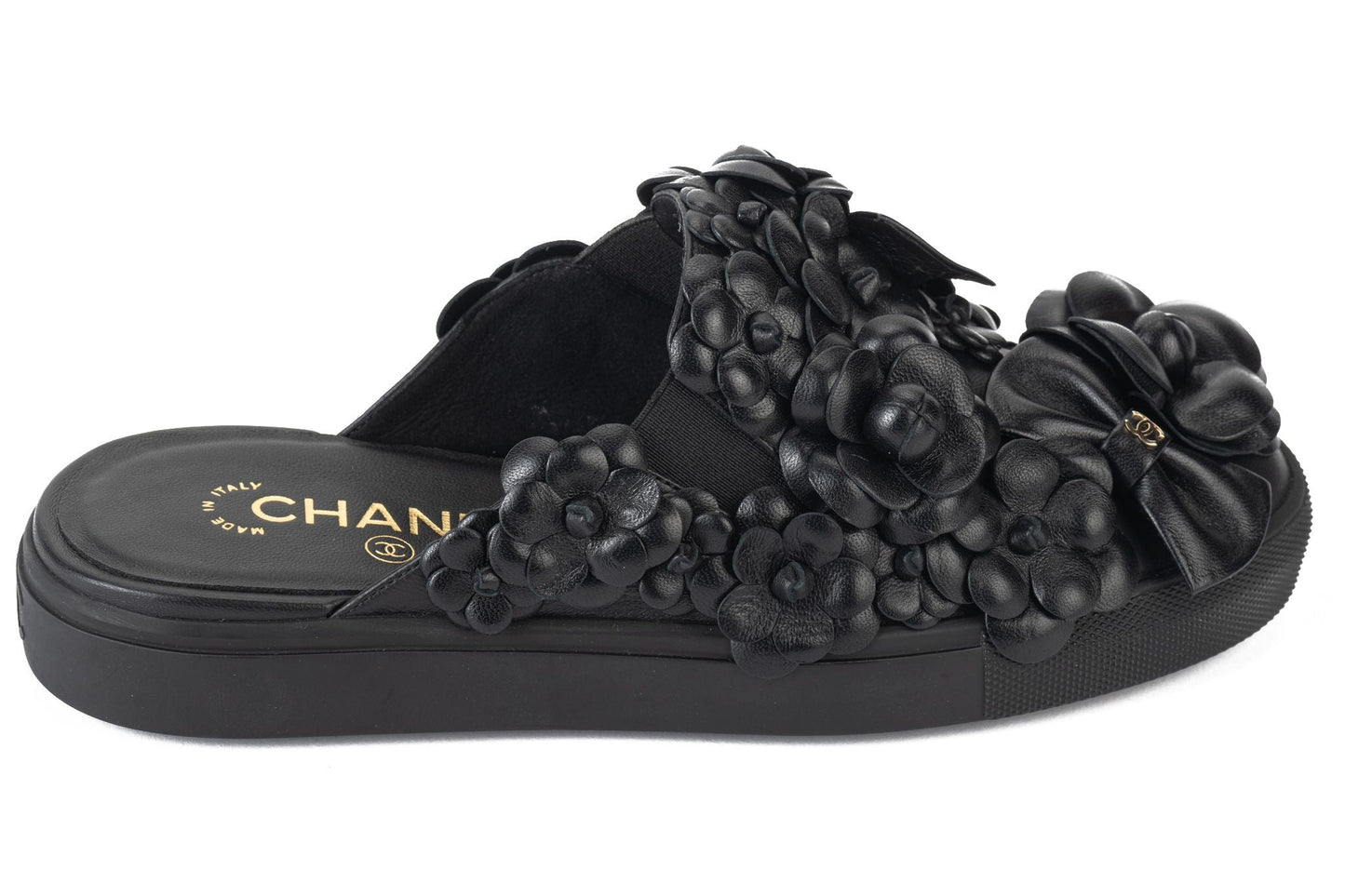 Chanel BNIB Black Camellia Slides 38