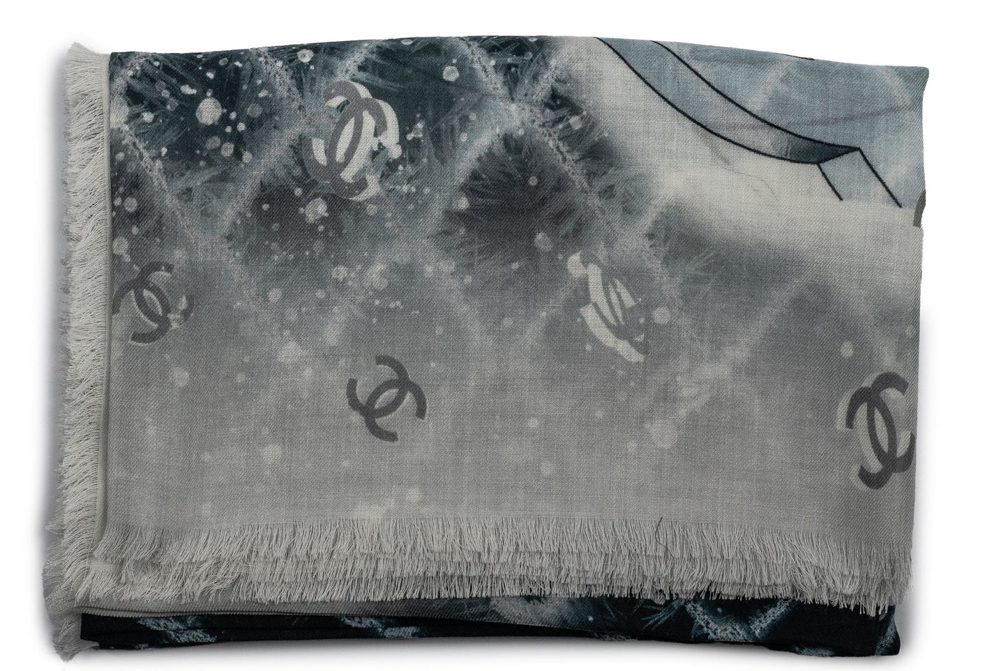 Chanel New Cashmere Shawl Black Blue