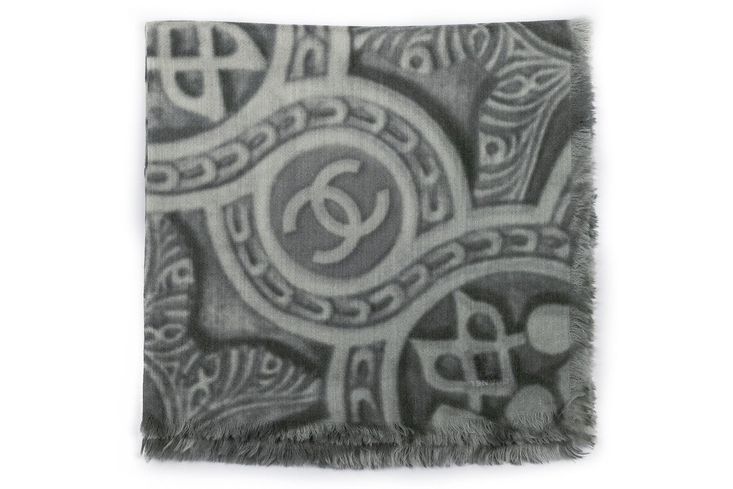 Chanel New Cashmere Shawl White Grey