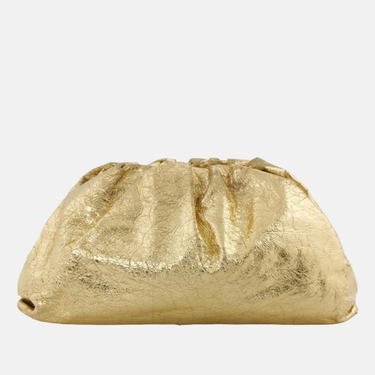 Bottega Veneta Pouch Large Metallic Gold Wrinkled Leather