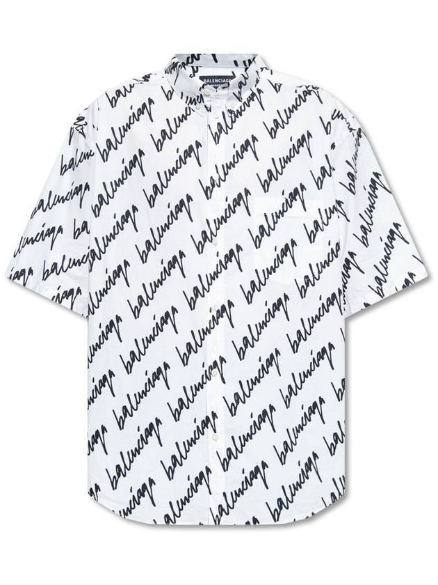 Luxury Balenciaga Trending 2025 All-Over Logo Print Short Sleeve Shirt White
