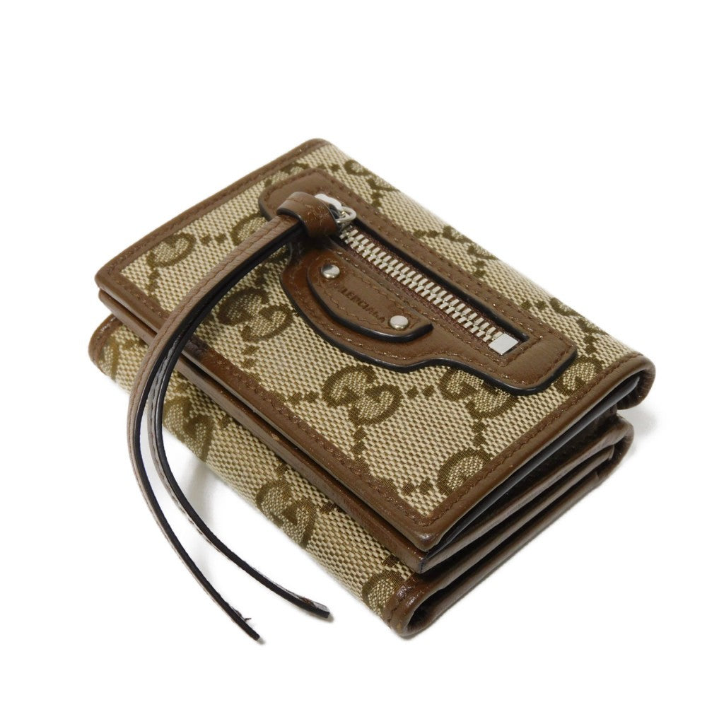 GUCCI Tri-fold wallet 681708 GY5SN 8563 GG canvas x calf leather beige The Hacker Project GG Canvas Balenciaga Neo Classic Compact Wallet unisex(Unisex)