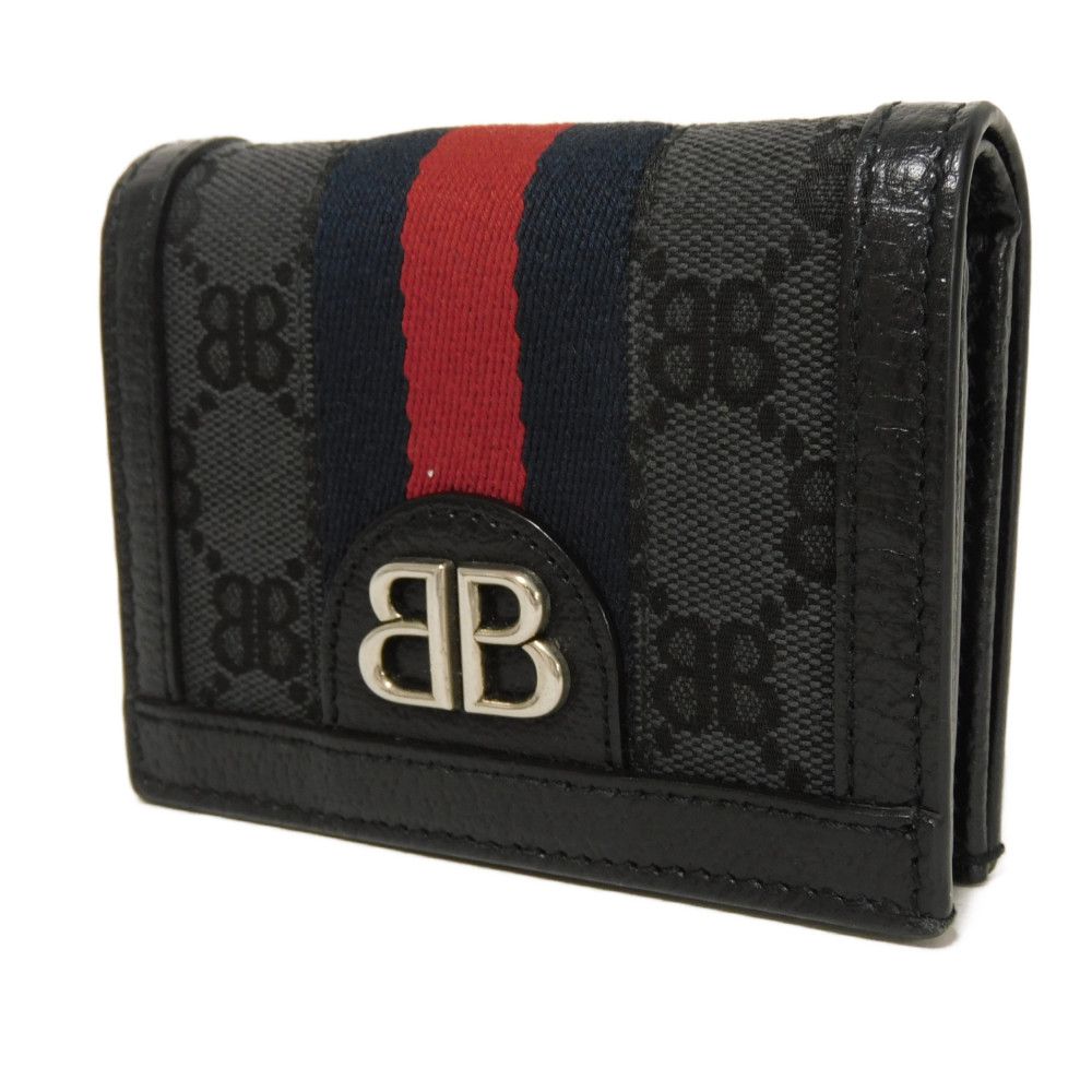 BALENCIAGA Bifold Wallet 680385 2103X 1000 GG canvas x calf leather black BB GG canvas Gucci The Hacker Project Compact Wallet unisex(Unisex)