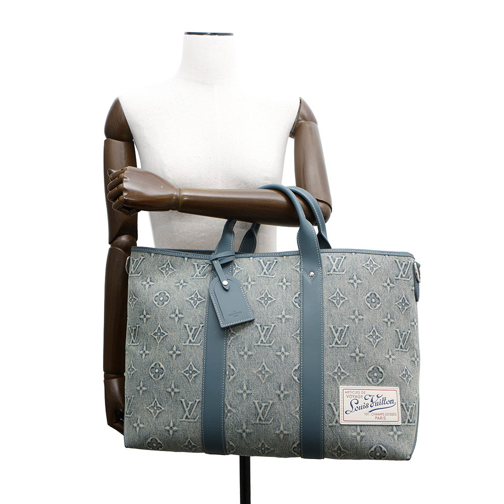LOUIS VUITTON Weekend tote BlueM22537 Monogram Washed Denim Size NM