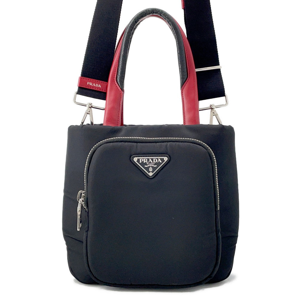 PRADA Cargo 2-way Tote Bag Black/Red1BG270 Nylon Leather Size Small