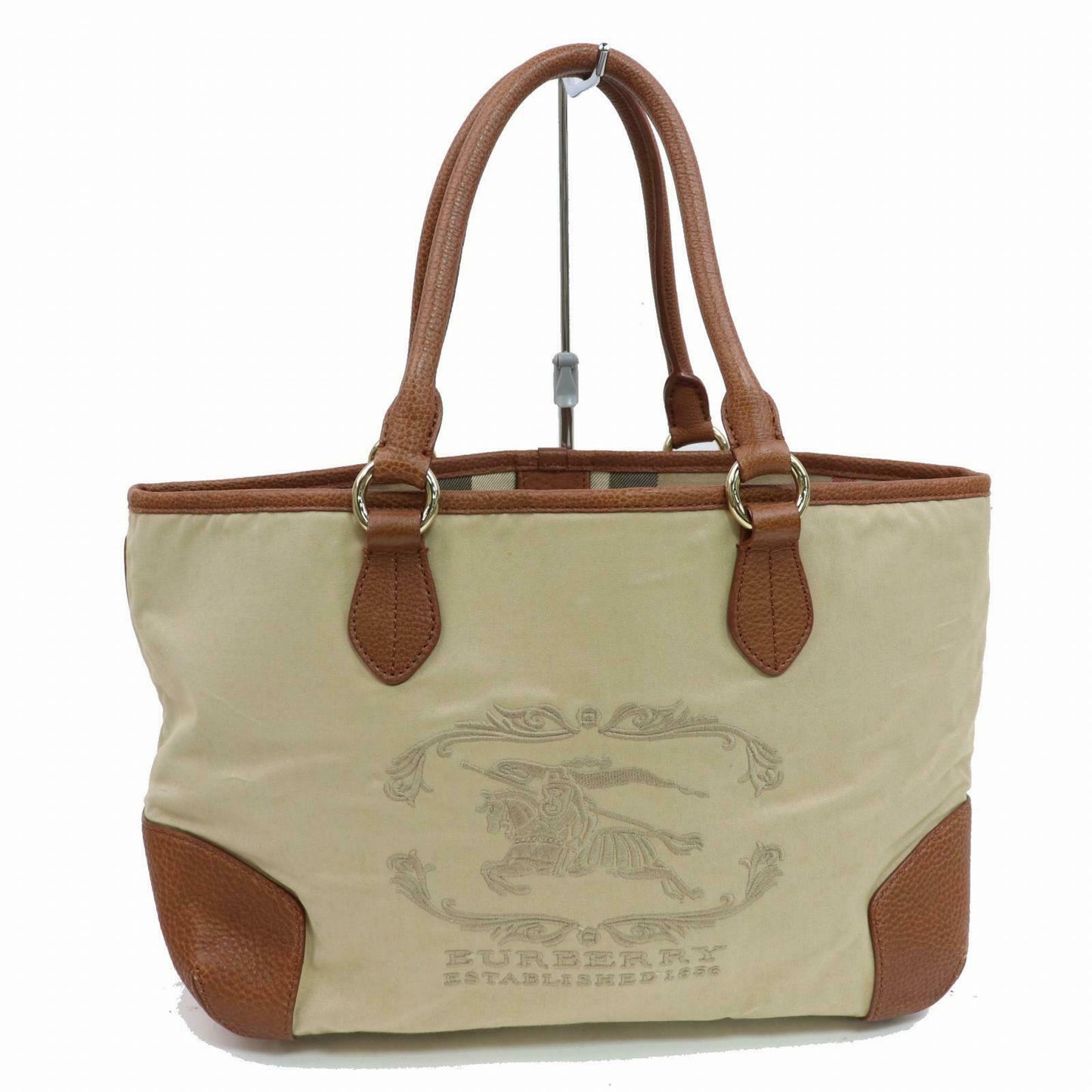 Burberry Hand Bag Beige Canvas (SHC1-14383)