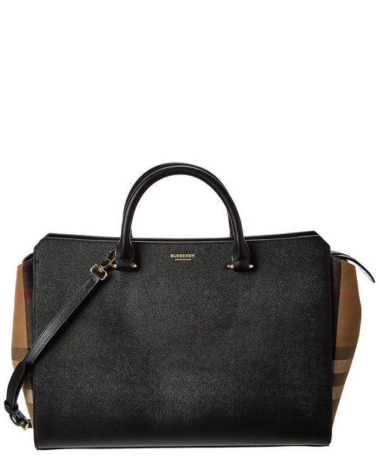Burberry Banwell Medium Leather & Check Canvas Satchel