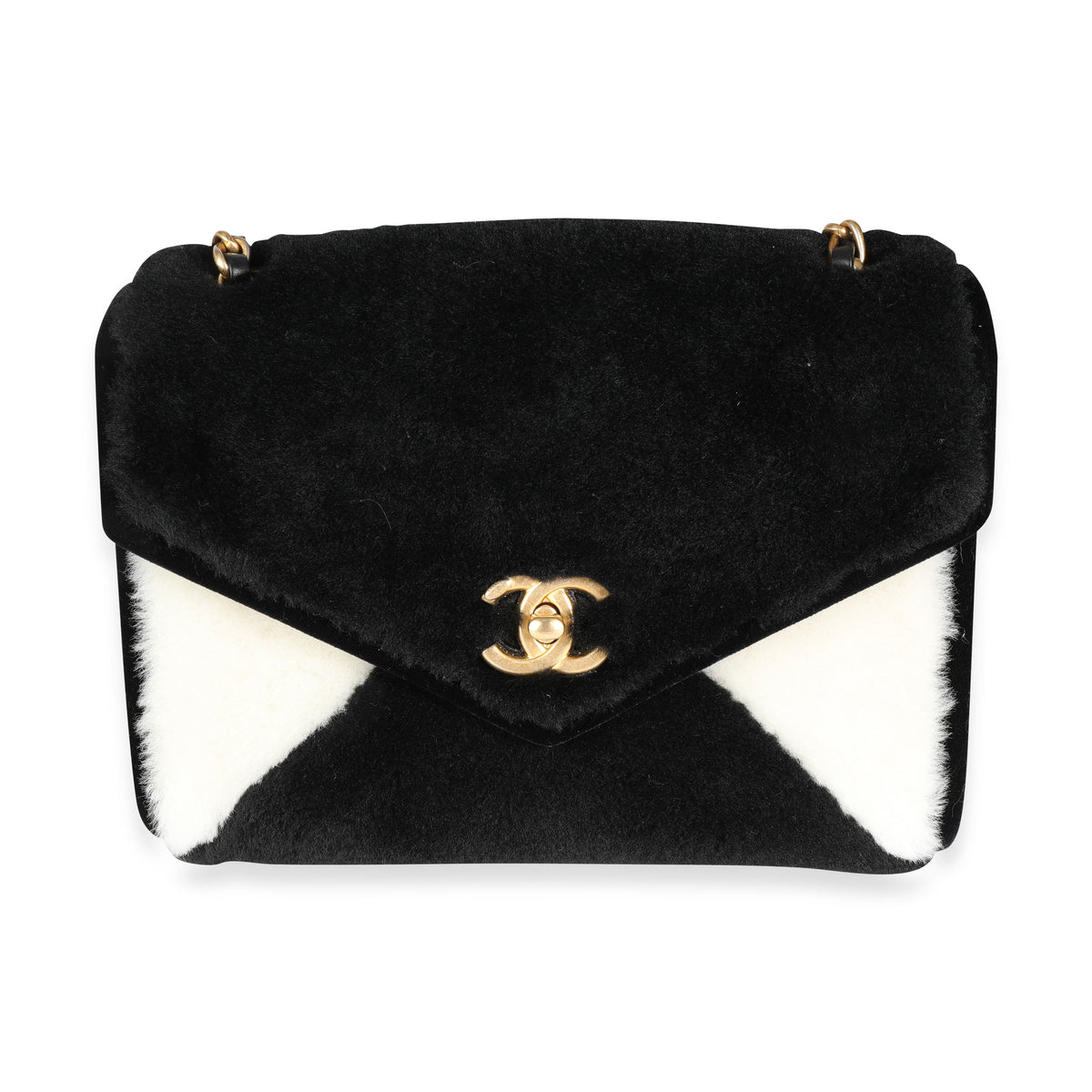 CHANEL Black & White Shearling Small Single Flap Bag
