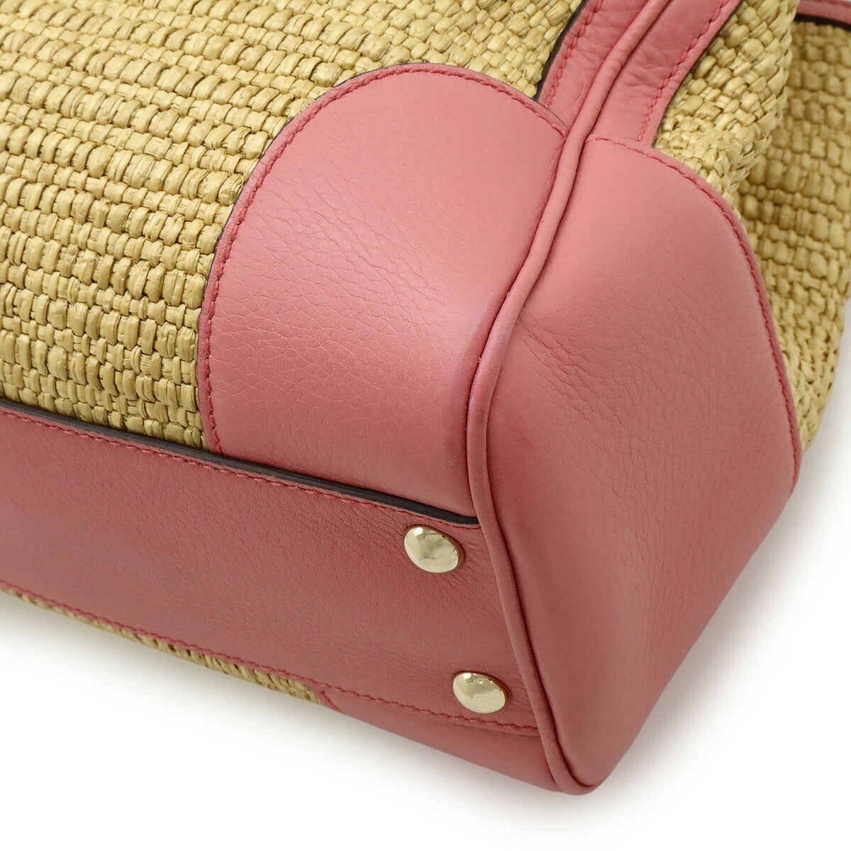 Gucci Bamboo Small Shopper Straw Leather 2way Handbag