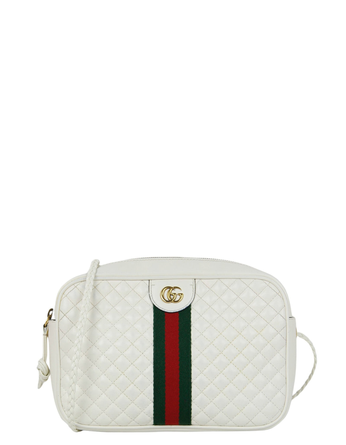Gucci White Calfskin Web Trapuntata Small GG Shoulder Bag