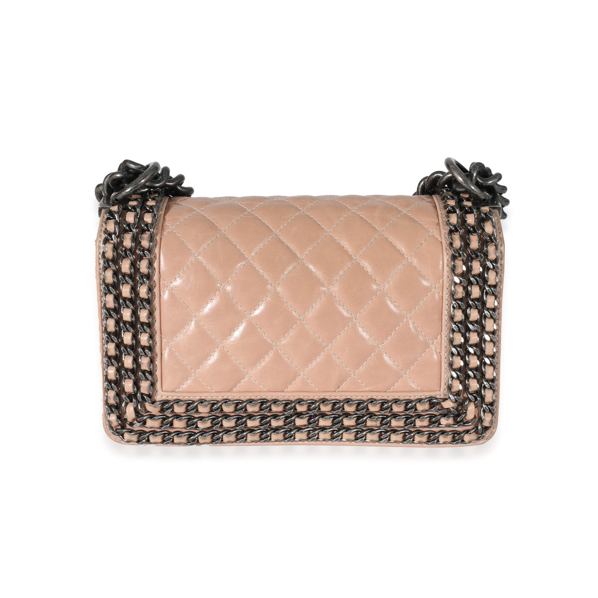 CHANEL Beige Glazed Calfskin Enchained Small Boy Bag