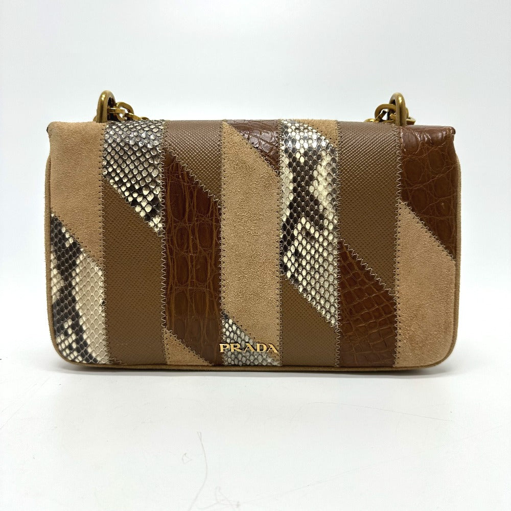 PRADA Shoulder Bag 1BD009 suede Brown logo