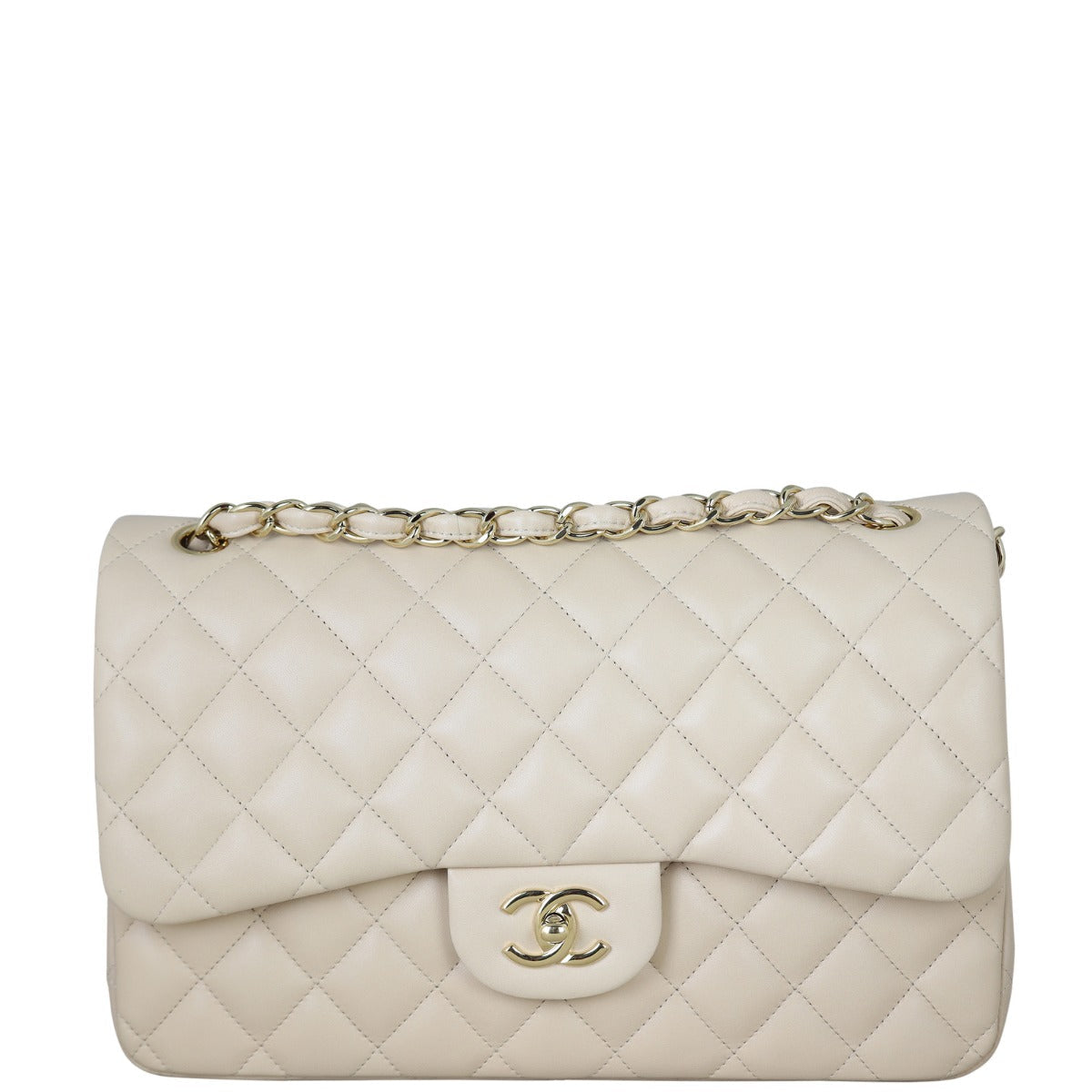 Chanel Classic Double Flap Jumbo | Beige Lambskin Diamond