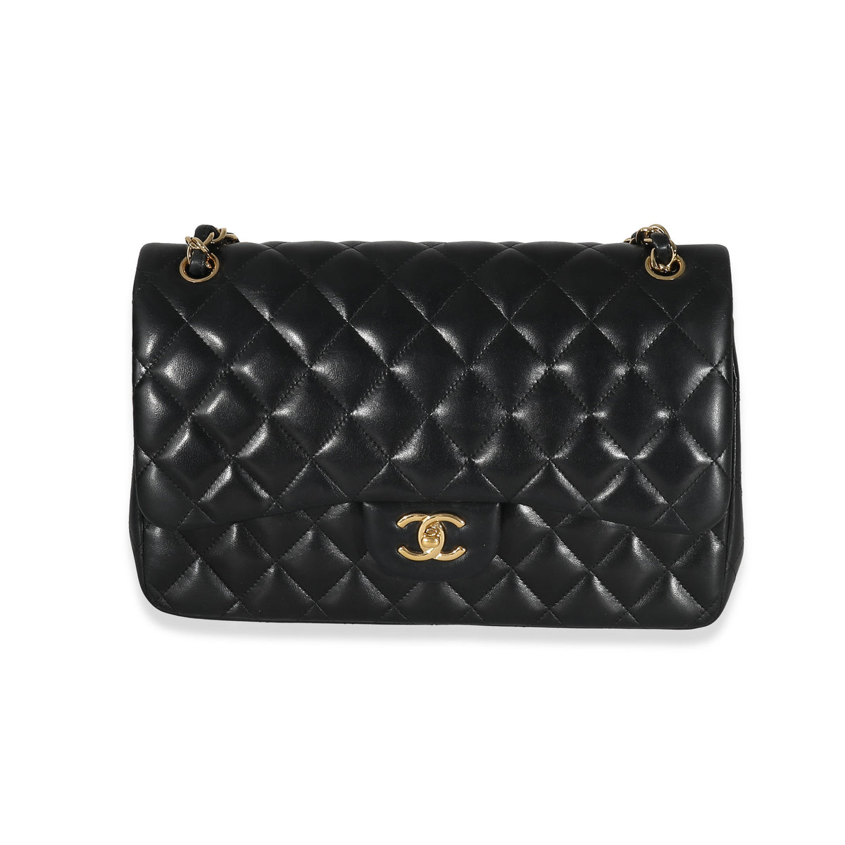 CHANEL Black Quilted Lambskin Jumbo Double Flap Bag