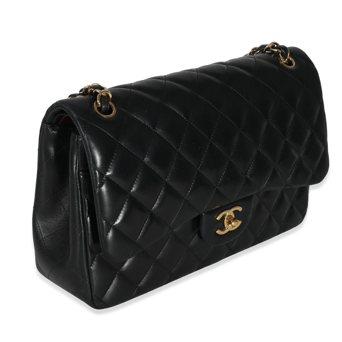 CHANEL Black Quilted Lambskin Jumbo Double Flap Bag