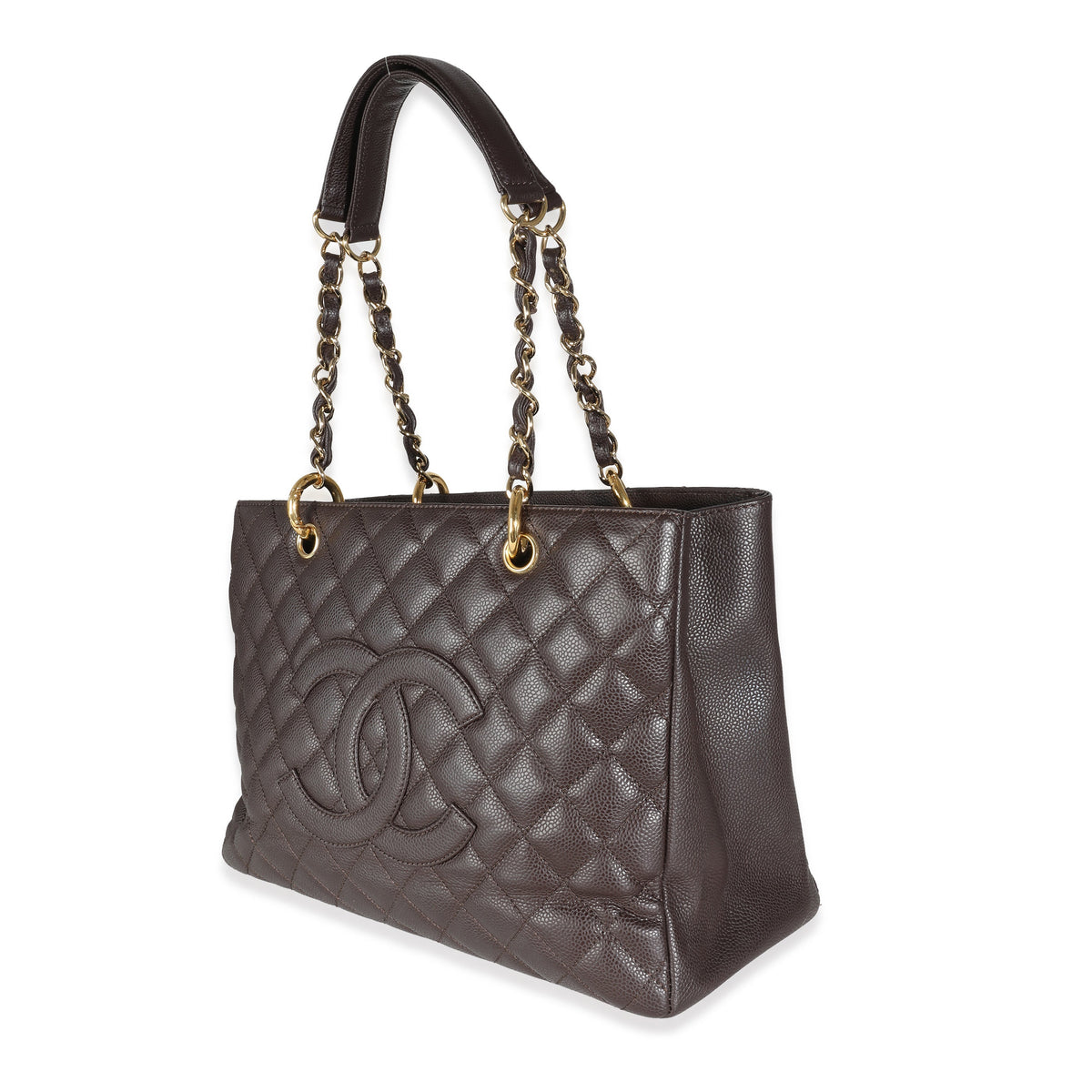 CHANEL Brown Quilted Caviar Grand Shopping Tote