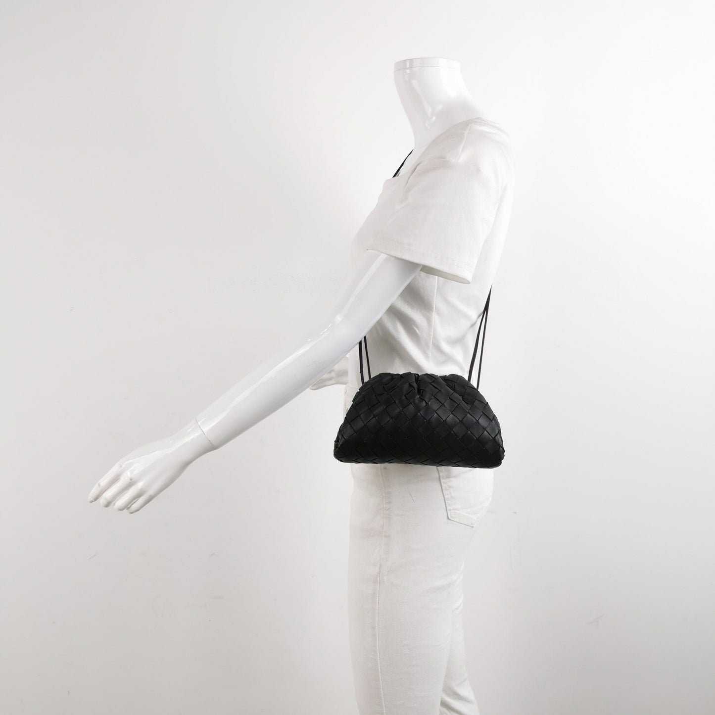 Bottega Veneta Pouch Mini Intrecciato Black Lambskin Leather Crossbody Bag