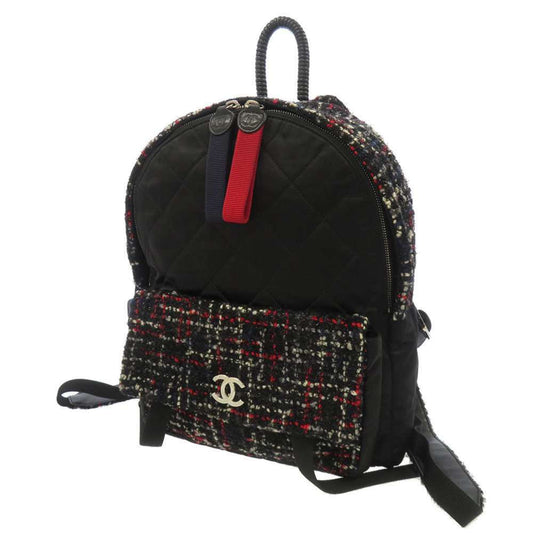 CHANEL Backpack Matelasse Coco Mark Nylon Tweed A91964 Black