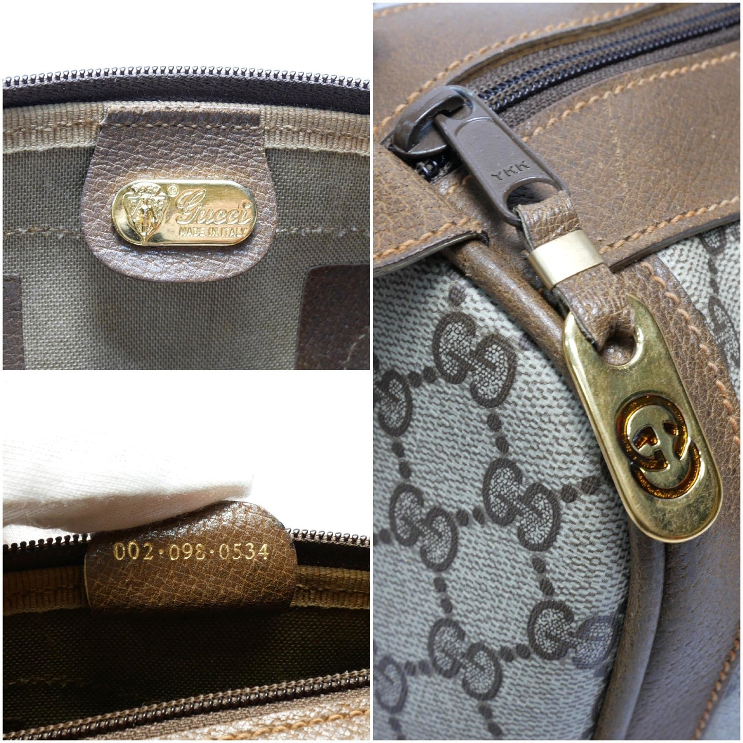 GUCCI Old Gucci  Mini Boston Bag Handbag Barrel Unisex 1970's 70'S Sherry Line GG Pattern/Leather Gold Hardware Brown/Beige