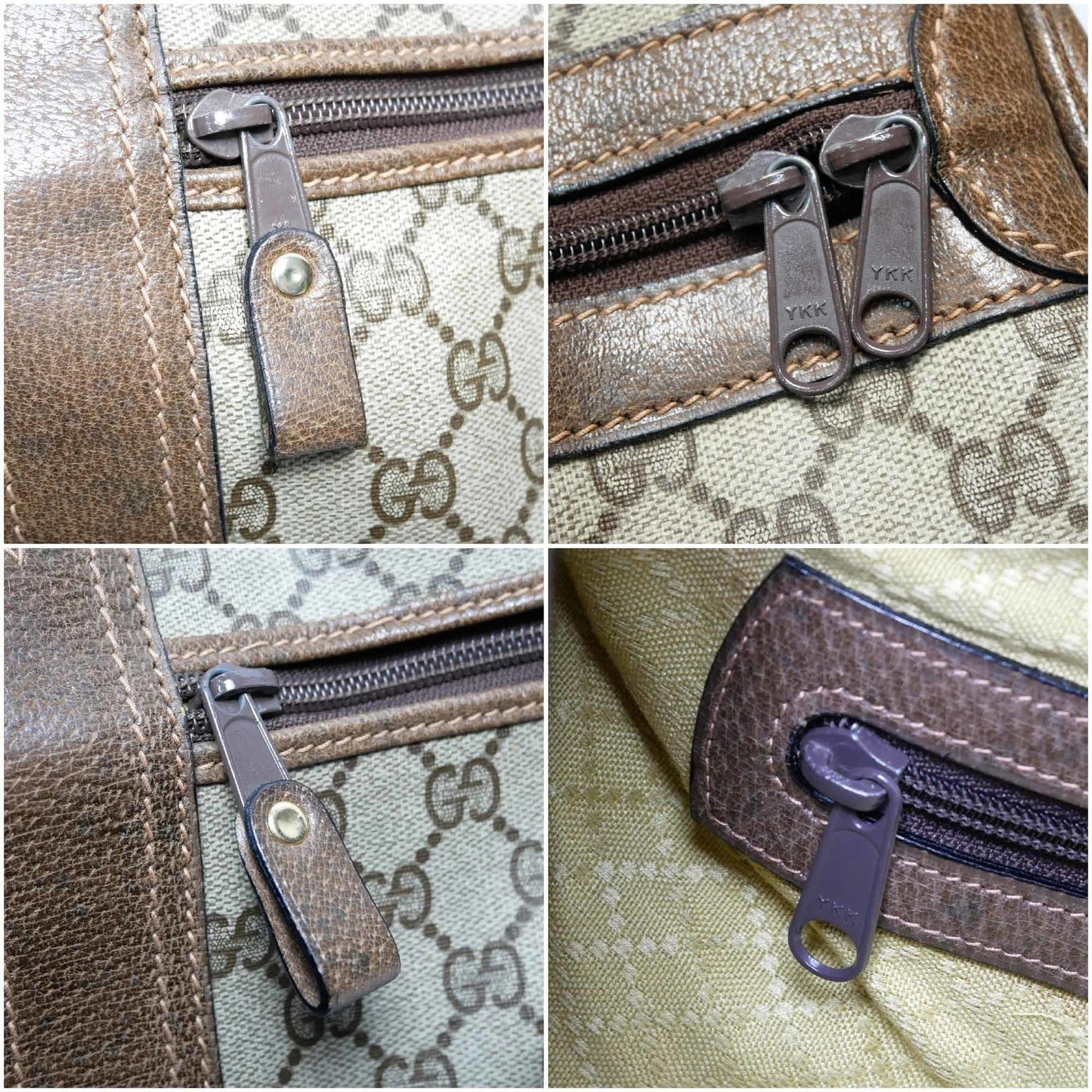 GUCCI Old Gucci  Travel Bag Boston Unisex 1970's 70'S GG Pattern / Pigskin Gold Hardware Brown Beige