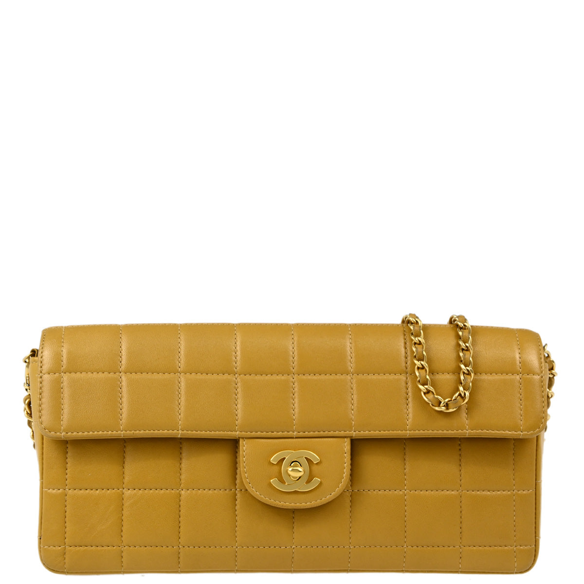 Chanel Beige Lambskin East West Choco Bar Chain Shoulder Bag