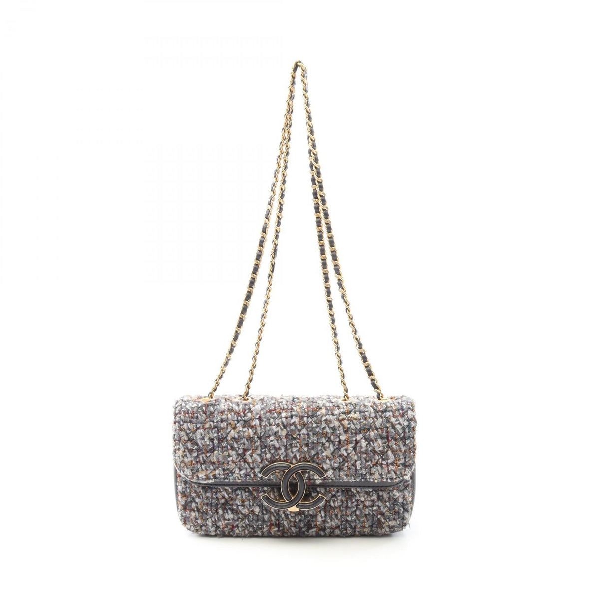Chanel Coco Mark Fabric Leather Shoulder Bag
